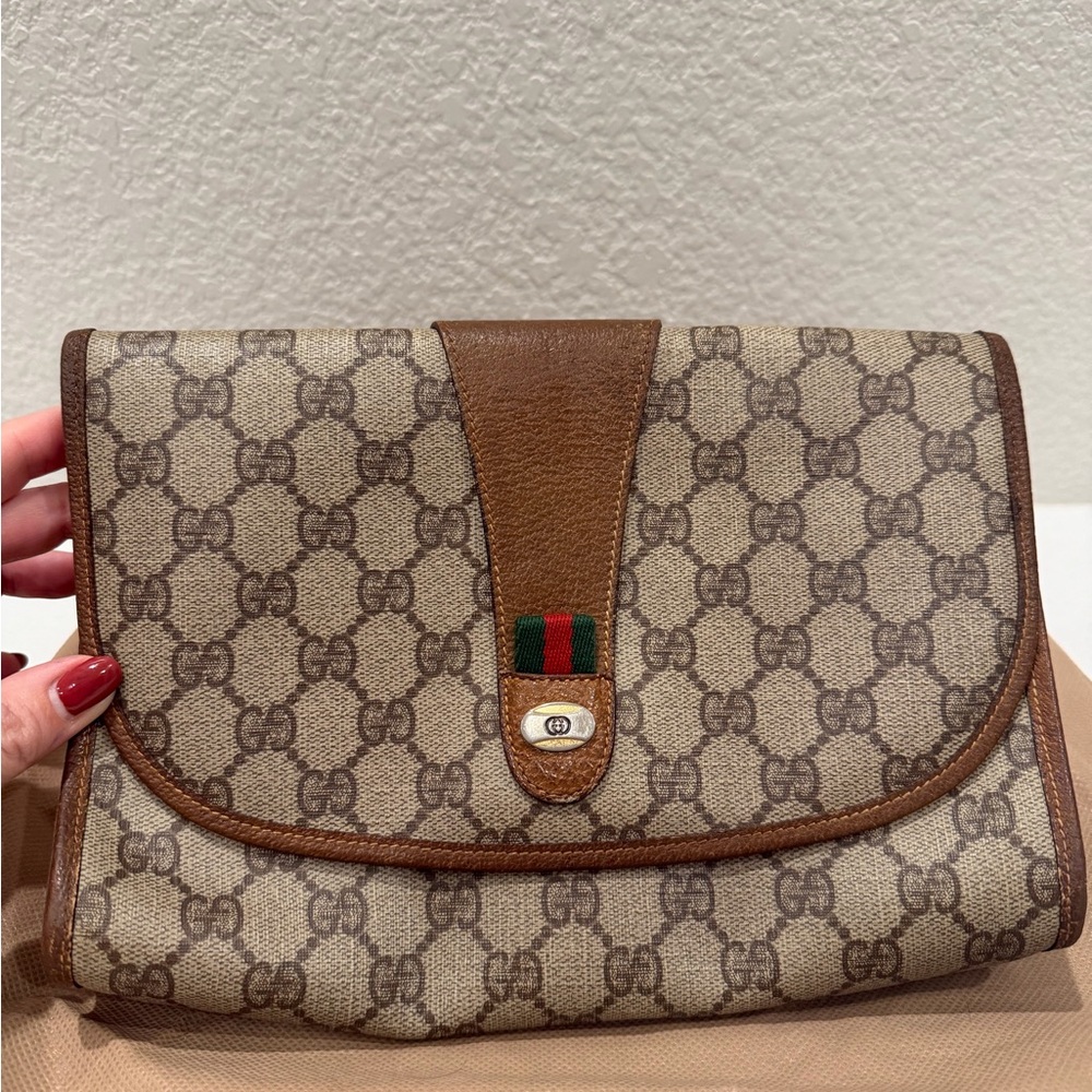 Gucci Beige and Brown Monogram clutch
